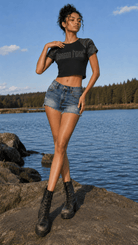 Women’s Black with Gray Camo Raglan Crop T-ShirtCamo Raglan Crop T-ShirtWomen’s Black with Gray Camo Raglan Crop T-Shirt260527PODAA3116001