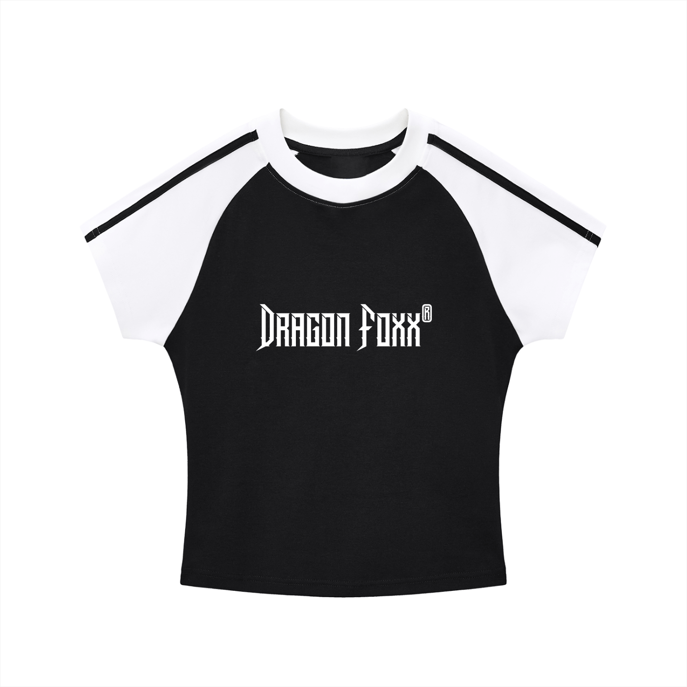 Women's Black with White Contrast Stripes Bodycon Raglan Sleeve T-ShirtContrast Stripes Bodycon Raglan Sleeve T-ShirtWomen's Black with White Contrast Stripes Bodycon Raglan Sleeve T-Shirt251001PODAA0870001