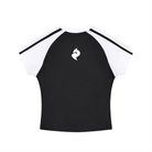 Women's Black with White Contrast Stripes Bodycon Raglan Sleeve T-ShirtContrast Stripes Bodycon Raglan Sleeve T-ShirtWomen's Black with White Contrast Stripes Bodycon Raglan Sleeve T-Shirt251001PODAA0870001