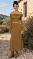 Women's Brown Knit Maxi SkirtKnit Maxi SkirtWomen's Brown Knit Maxi Skirt260505PODBL4270001