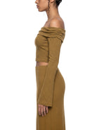 Women's Brown Off - the - Shoulder Bell Sleeve Crop T-ShirtOff - the - Shoulder Bell Sleeve Crop T-ShirtWomen's Brown Off - the - Shoulder Bell Sleeve Crop T-Shirt260507PODND2296001