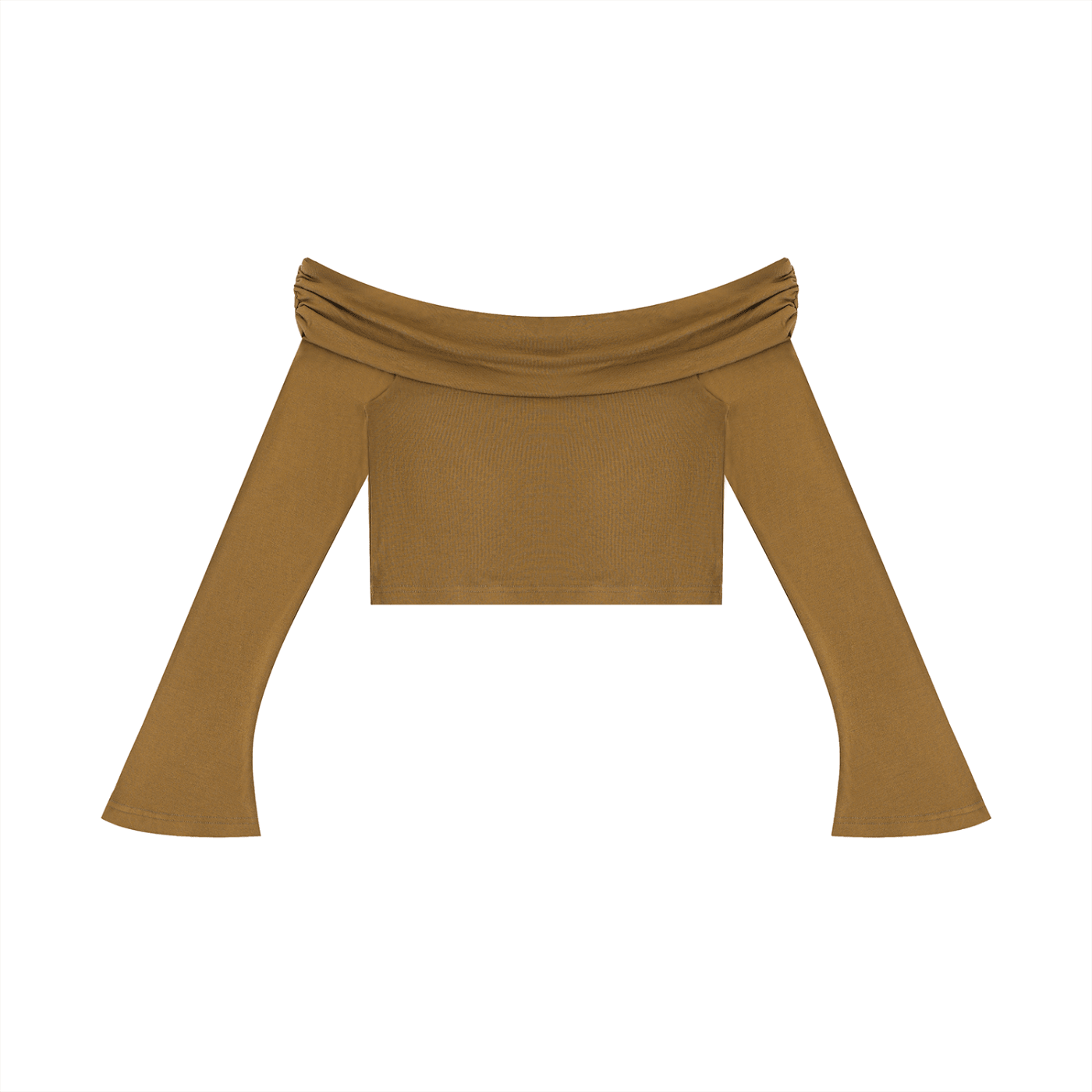 Women's Brown Off - the - Shoulder Bell Sleeve Crop T-ShirtOff - the - Shoulder Bell Sleeve Crop T-ShirtWomen's Brown Off - the - Shoulder Bell Sleeve Crop T-Shirt260507PODND2296001