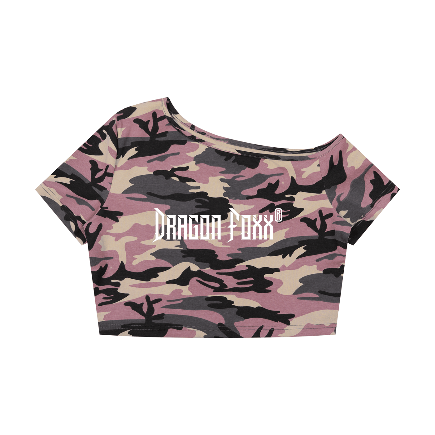 Women's Camo Off-Shoulder Crop T-ShirtCrop Top TeeWomen's Camo Off-Shoulder Crop T-Shirt260805PODAA3362005