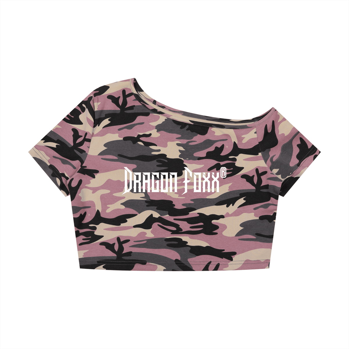 Women's Camo Off-Shoulder Crop T-ShirtCrop Top TeeWomen's Camo Off-Shoulder Crop T-Shirt260805PODAA3362005