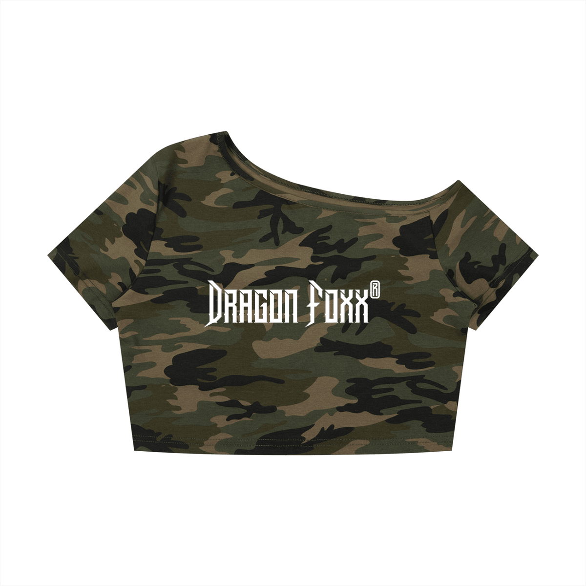 Women's Camo Off-Shoulder Crop T-ShirtCrop Top TeeWomen's Camo Off-Shoulder Crop T-Shirt260805PODAA3362013