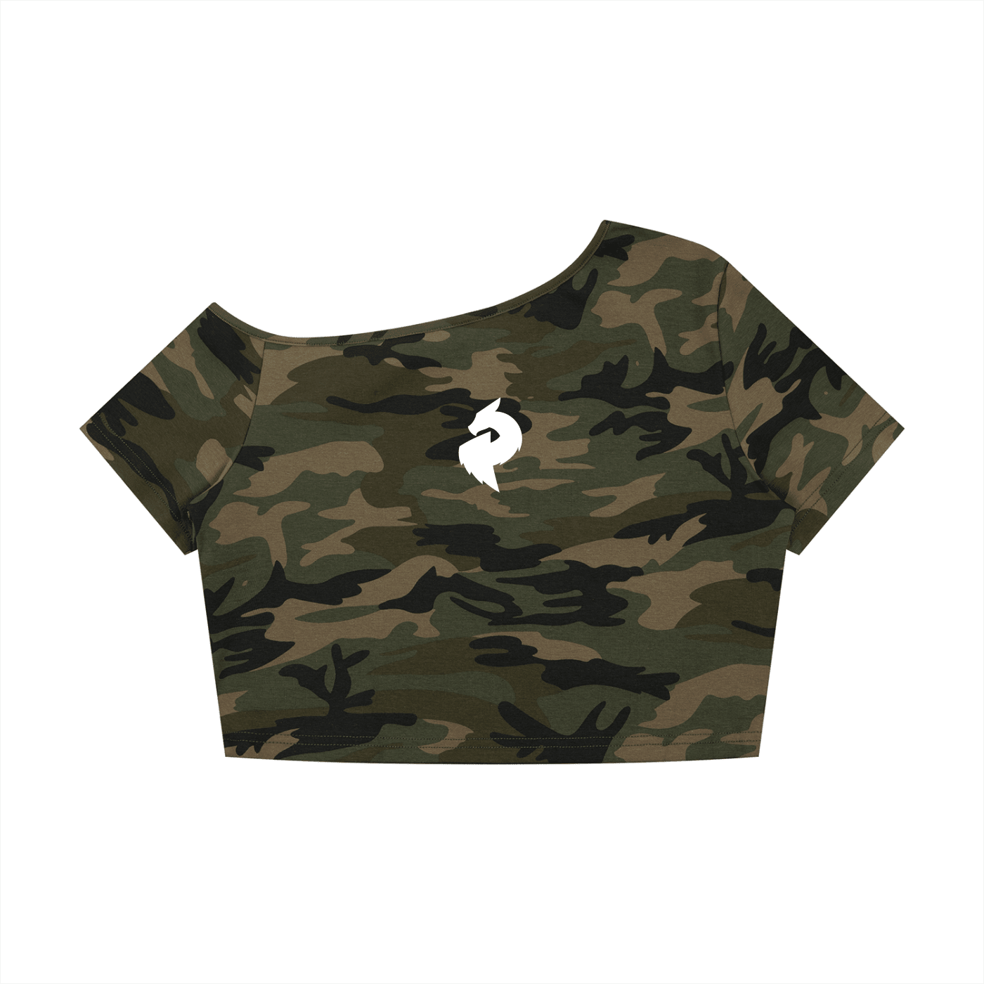 Women's Camo Off-Shoulder Crop T-ShirtCrop Top TeeWomen's Camo Off-Shoulder Crop T-Shirt260805PODAA3362013