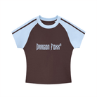 Women's Coffee with Blue Contrast Stripes Bodycon Raglan Sleeve T-ShirtContrast Stripes Bodycon Raglan Sleeve T-ShirtWomen's Coffee with Blue Contrast Stripes Bodycon Raglan Sleeve T-Shirt251002PODAA0952001