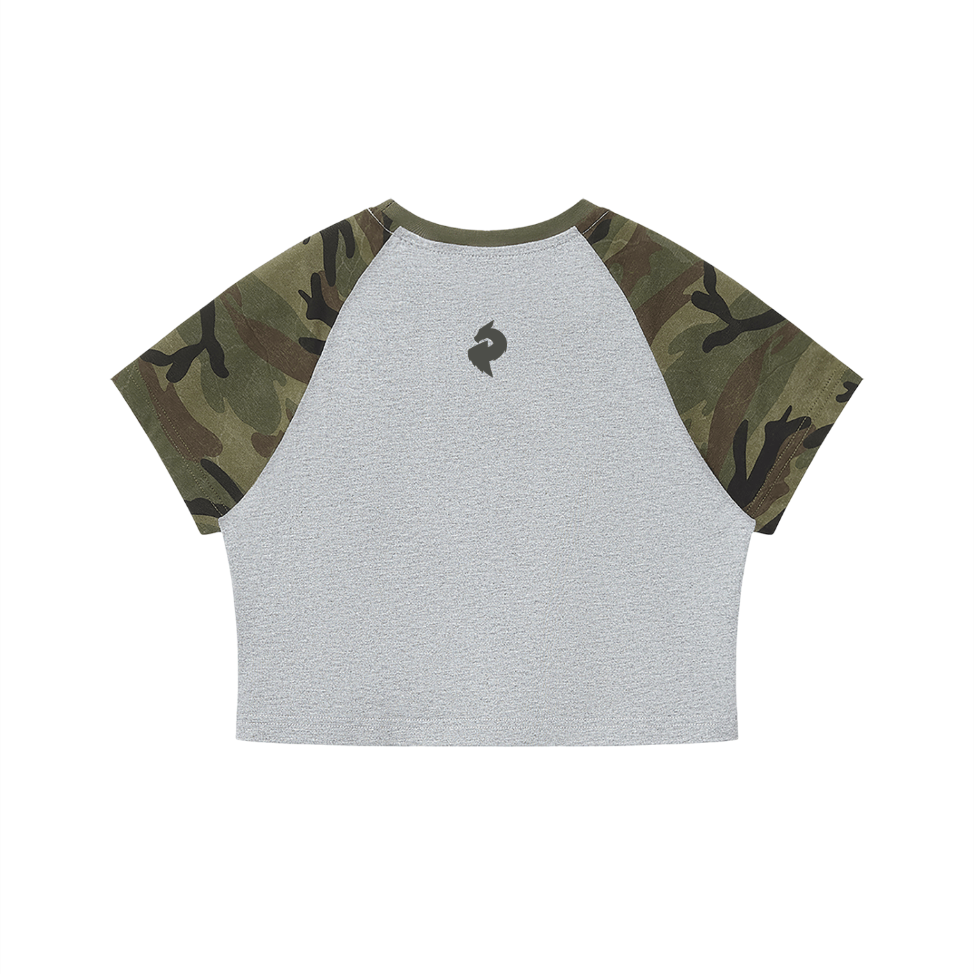 Women’s Flower Gray with Army Green Camo Raglan Crop T-ShirtCamo Raglan Crop T-ShirtWomen’s Flower Gray with Army Green Camo Raglan Crop T-Shirt260527PODAA3142001