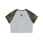 Women’s Flower Gray with Army Green Camo Raglan Crop T-ShirtCamo Raglan Crop T-ShirtWomen’s Flower Gray with Army Green Camo Raglan Crop T-Shirt260527PODAA3142001