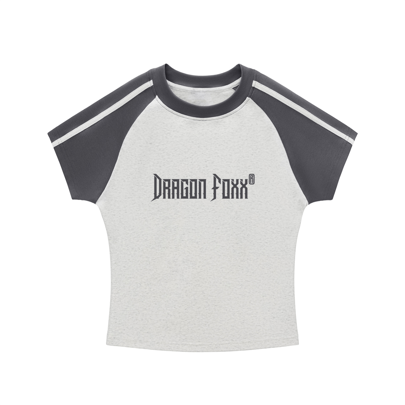 Women's Flower Gray with Dark Gray Contrast Stripes Bodycon Raglan Sleeve T-ShirtContrast Stripes Bodycon Raglan Sleeve T-ShirtWomen's Flower Gray with Dark Gray Contrast Stripes Bodycon Raglan Sleeve T-Shirt251002PODAA0669001