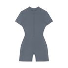 Women's Gray Blue Quarter-Zip Short Sleeve RomperRomperWomen's Gray Blue Quarter-Zip Short Sleeve Romper260617PODAG2706001