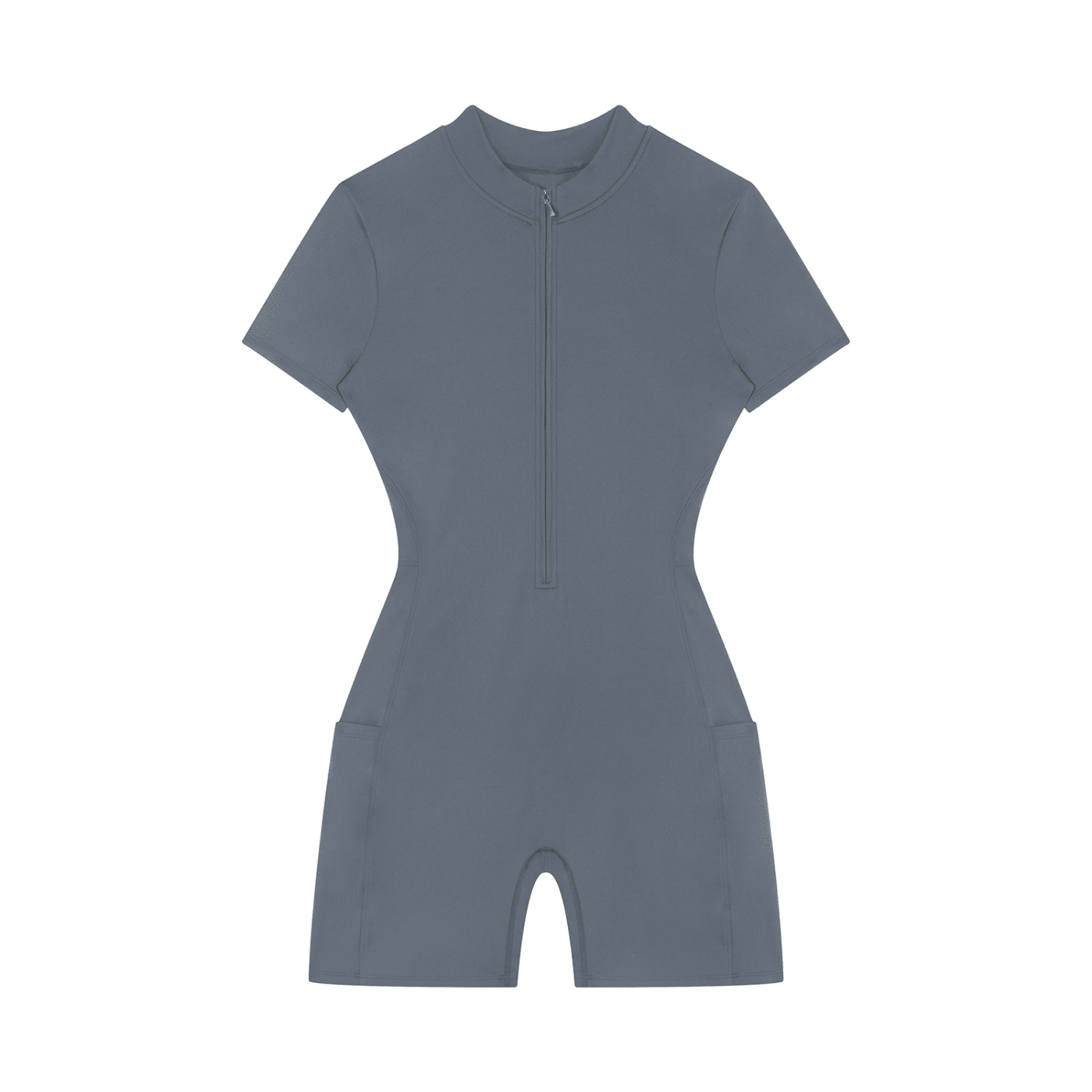 Women's Gray Blue Quarter-Zip Short Sleeve RomperRomperWomen's Gray Blue Quarter-Zip Short Sleeve Romper260617PODAG2706001