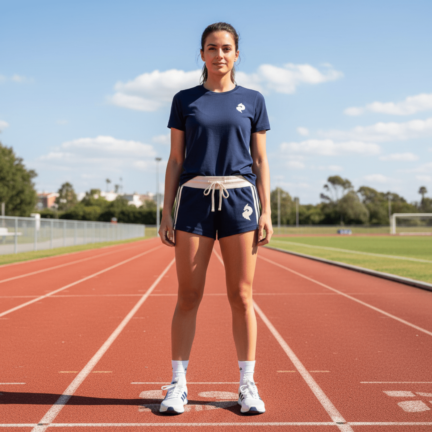 Women's Navy Blue Contrast Stripe Track ShortsContrast Stripe Track ShortsWomen's Navy Blue Contrast Stripe Track Shorts260419PODBJ1686001