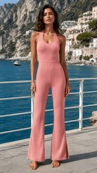 Women’s Pink Halter Flared JumpsuitHalter Flared JumpsuitWomen’s Pink Halter Flared Jumpsuit260607PODAG1812001