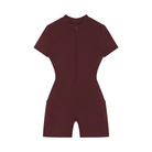 Women's Wine Red Quarter-Zip Short Sleeve RomperRomperWomen's Wine Red Quarter-Zip Short Sleeve Romper260618PODAG2694001