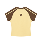 Women's Yellow with Brown Contrast Stripes Bodycon Raglan Sleeve T-ShirtContrast Stripes Bodycon Raglan Sleeve T-ShirtWomen's Yellow with Brown Contrast Stripes Bodycon Raglan Sleeve T-Shirt251002PODAA0841001
