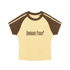 Women's Yellow with Brown Contrast Stripes Bodycon Raglan Sleeve T-ShirtContrast Stripes Bodycon Raglan Sleeve T-ShirtWomen's Yellow with Brown Contrast Stripes Bodycon Raglan Sleeve T-Shirt251002PODAA0841001