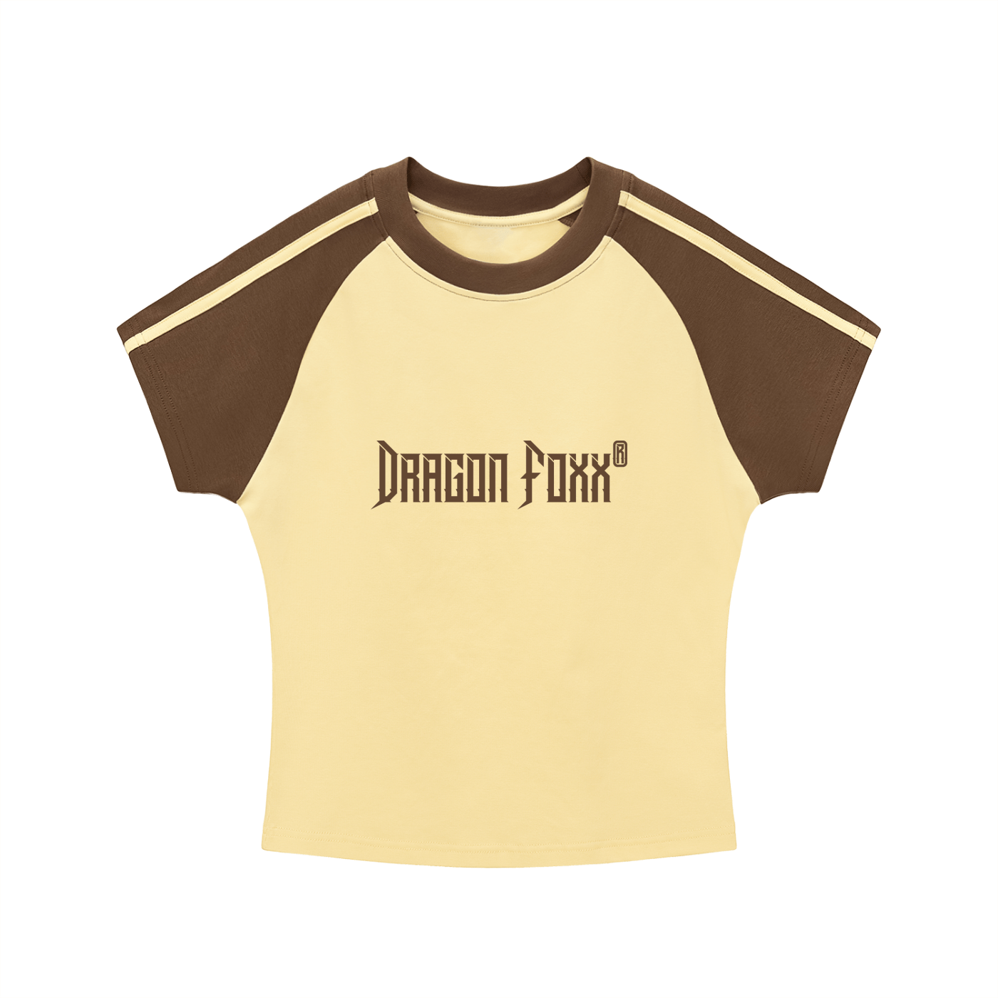Women's Yellow with Brown Contrast Stripes Bodycon Raglan Sleeve T-ShirtContrast Stripes Bodycon Raglan Sleeve T-ShirtWomen's Yellow with Brown Contrast Stripes Bodycon Raglan Sleeve T-Shirt251002PODAA0841001