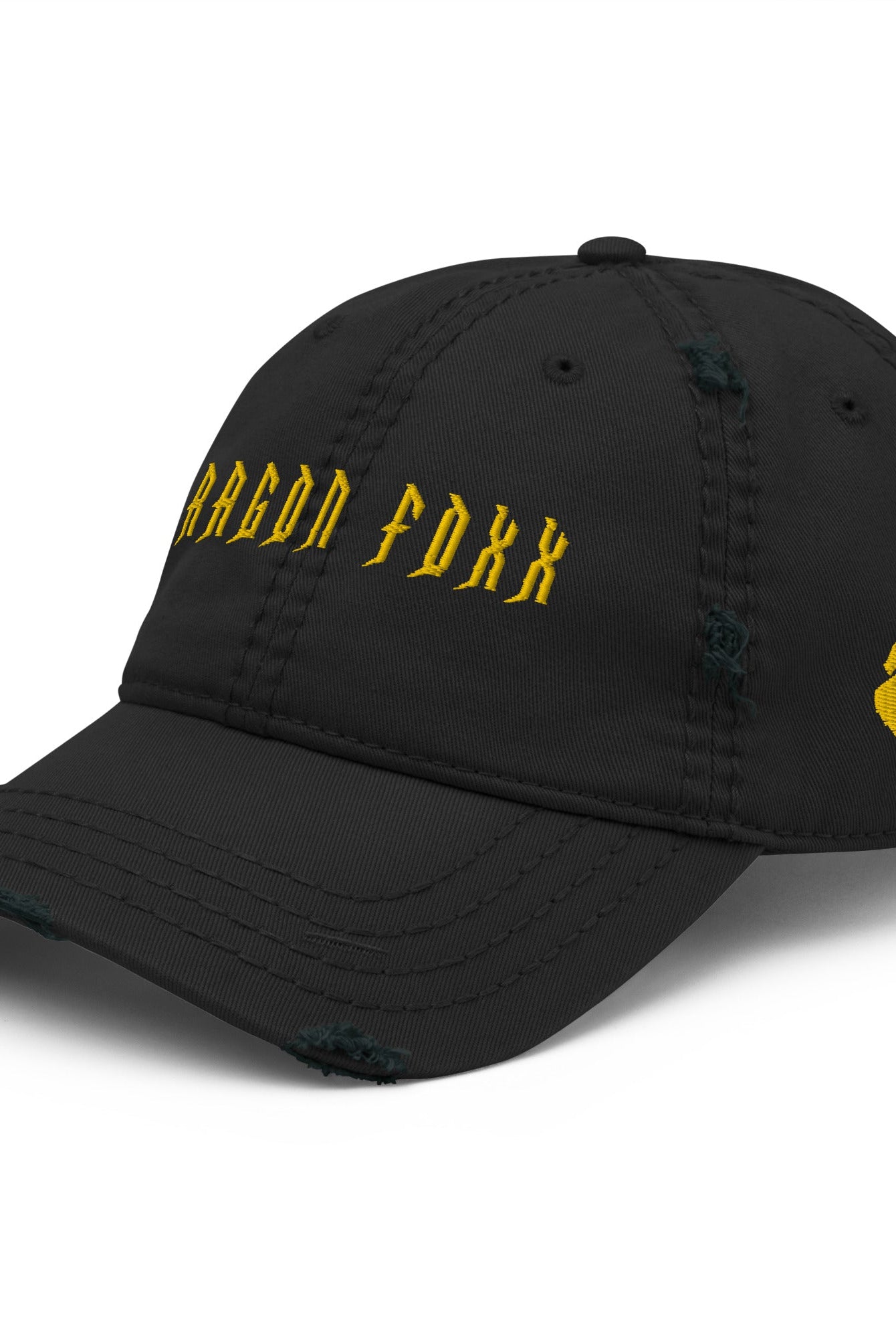 Dragon Foxx™ Black/Yellow Distressed Dad Hat - Distressed Dad Hat - DRAGON FOXX™ - Dragon Foxx™ Black/Yellow Distressed Dad Hat - 3304472_10990 - One Size - Black - Accessories - Black Distressed Hat - Black/Yellow Distressed Dad Hat