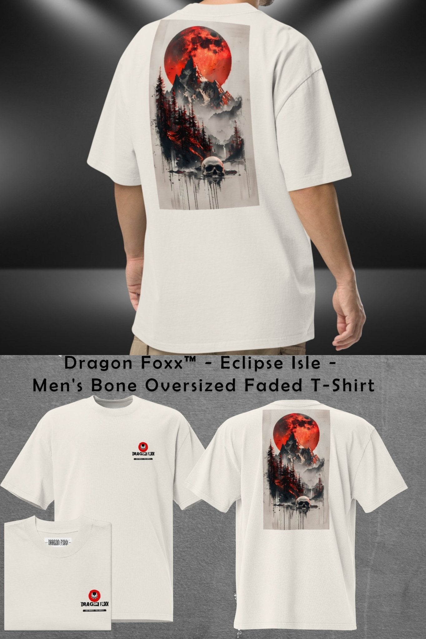 Dragon Foxx™ - Eclipse Isle - Men's Bone Oversized Faded T-ShirtMen's T-Shirts7344420_17570