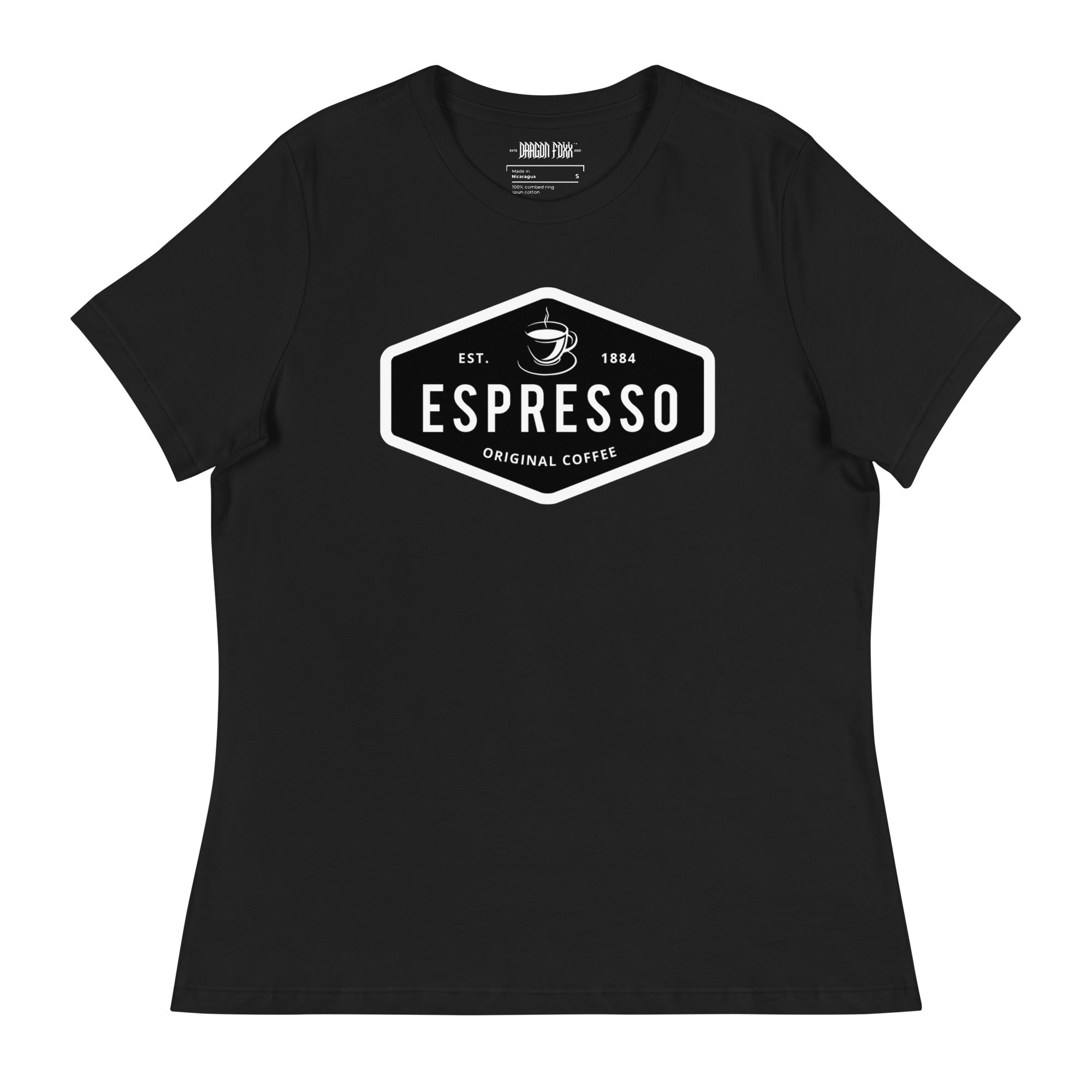 ESPRESSO - Women's Relaxed Fit Graphic T-Shirt in 16 Colors - Women's Relaxed Fit Graphic T-Shirt - DRAGON FOXX™ - 7218598_10187 - Black - S - Athletic Heather T-shirt - Berry T-shirt - Black T-shirt
