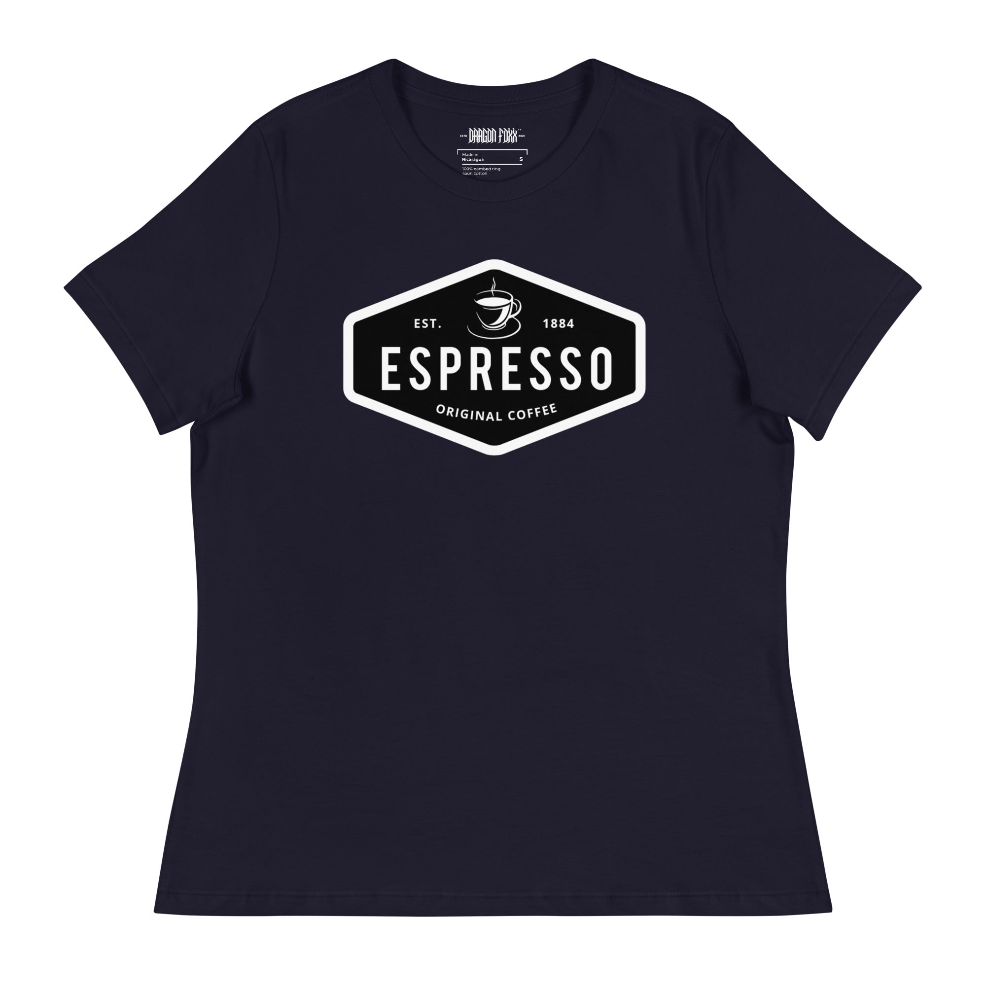ESPRESSO - Women's Relaxed Fit Graphic T-Shirt in 16 Colors - Women's Relaxed Fit Graphic T-Shirt - DRAGON FOXX™ - 7218598_10235 - Navy - S - Athletic Heather T-shirt - Berry T-shirt - Black T-shirt