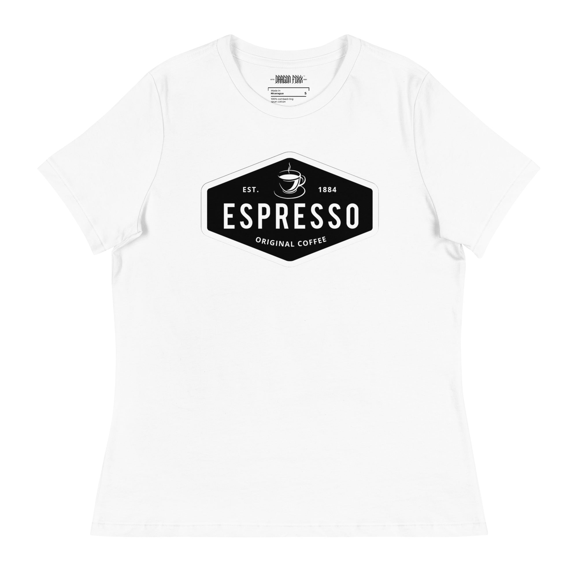ESPRESSO - Women's Relaxed Fit Graphic T-Shirt in 16 Colors - Women's Relaxed Fit Graphic T-Shirt - DRAGON FOXX™ - 7218598_10252 - White - S - Athletic Heather T-shirt - Berry T-shirt - Black T-shirt