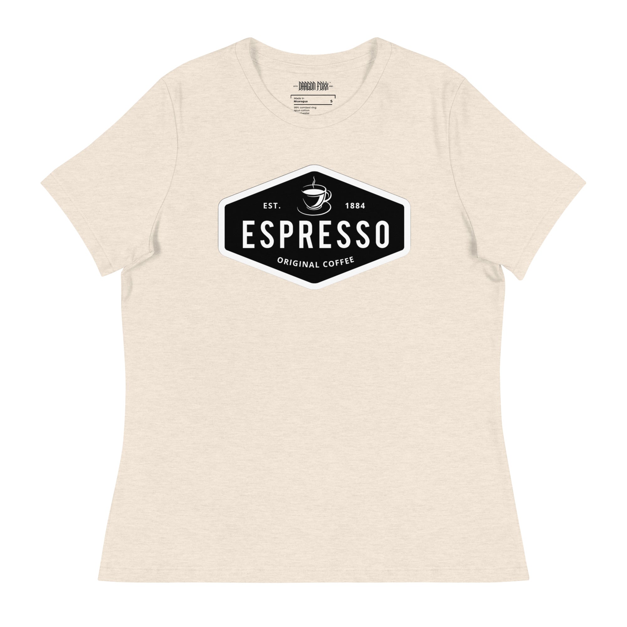 ESPRESSO - Women's Relaxed Fit Graphic T-Shirt in 16 Colors - Women's Relaxed Fit Graphic T-Shirt - DRAGON FOXX™ - 7218598_10545 - Heather Prism Natural - S - Athletic Heather T-shirt - Berry T-shirt - Black T-shirt