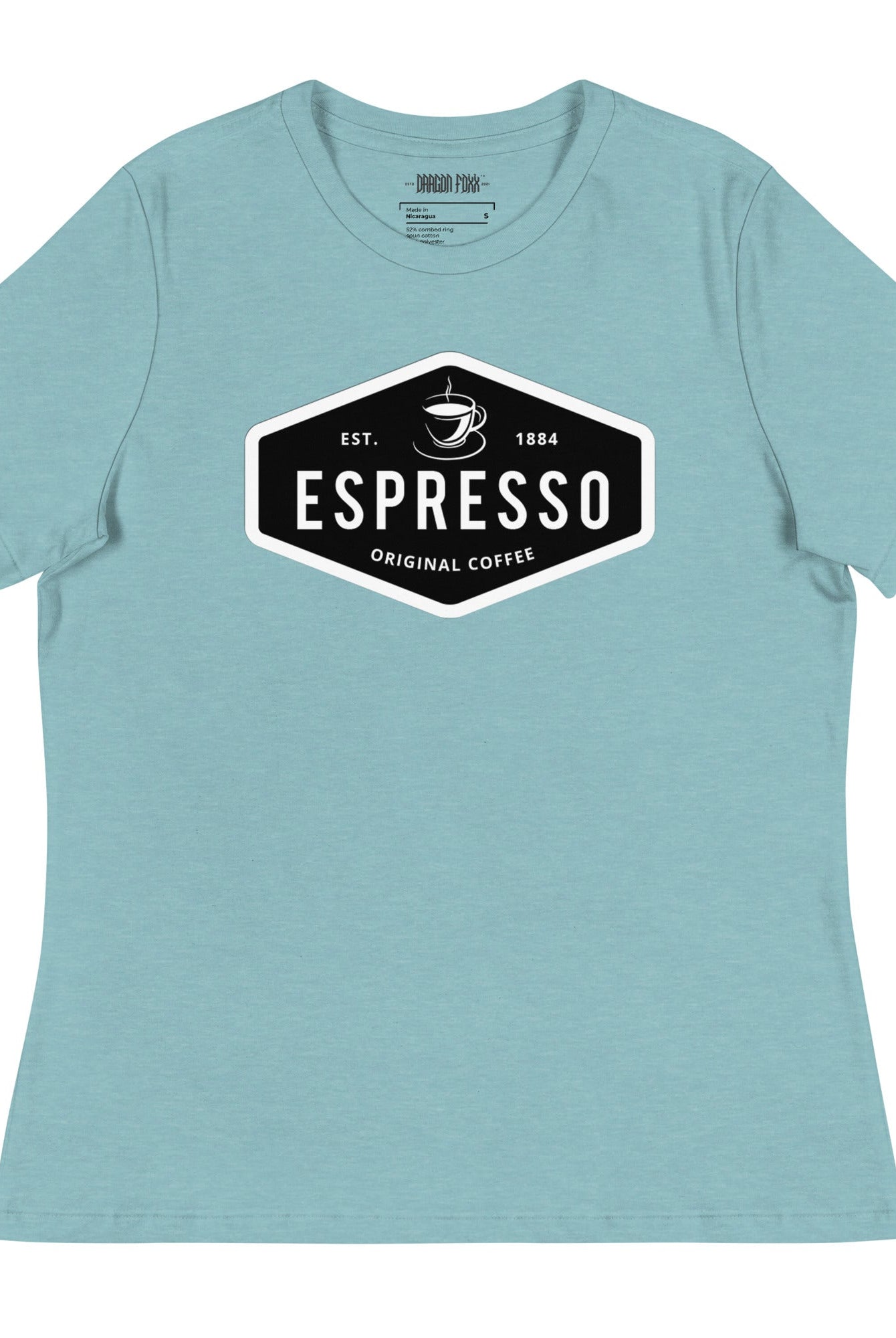 ESPRESSO - Women's Relaxed Fit Graphic T-Shirt in 16 Colors - Women's Relaxed Fit Graphic T-Shirt - DRAGON FOXX™ - 7218598_14258 - Heather Blue Lagoon - S - Athletic Heather T-shirt - Berry T-shirt - Black T-shirt