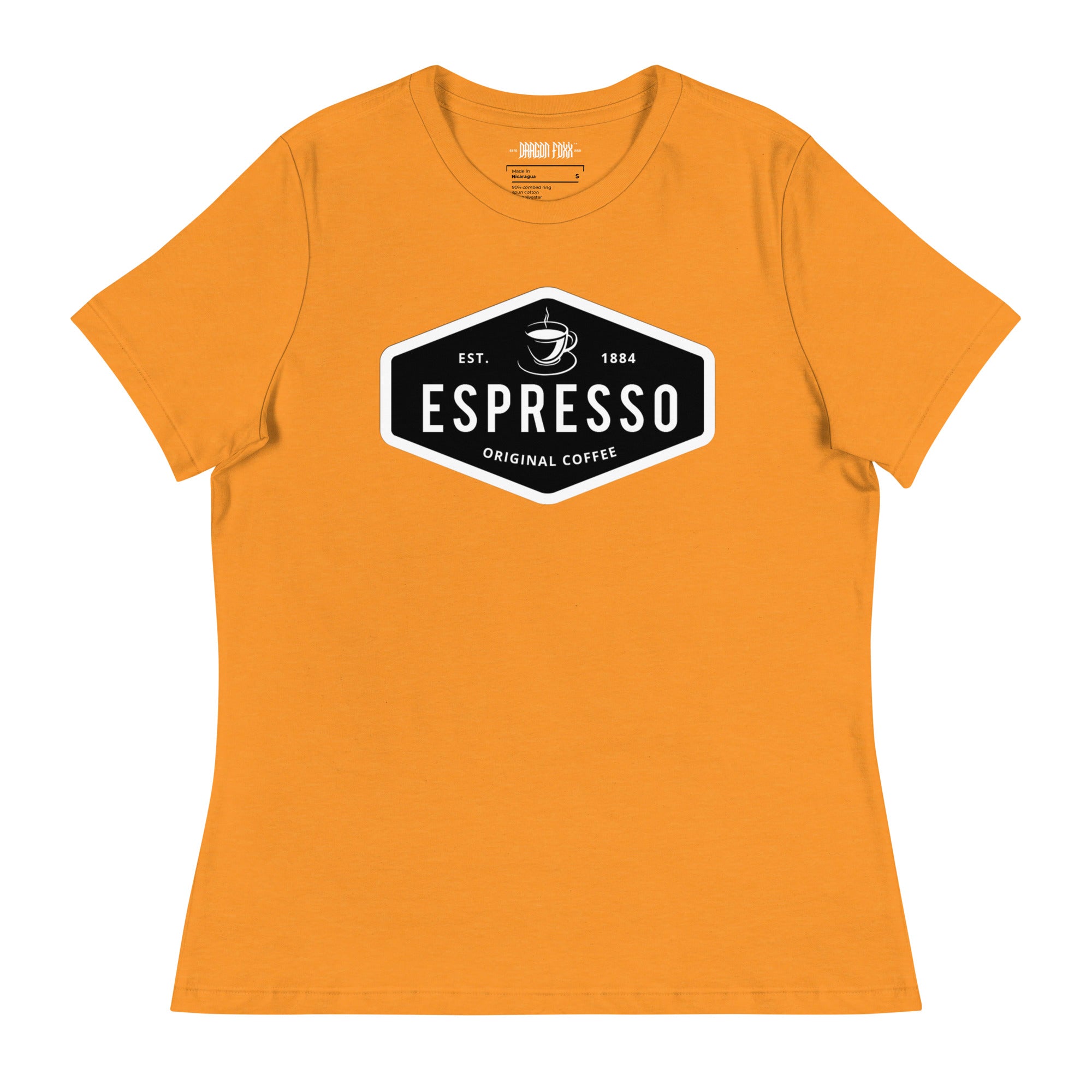 ESPRESSO - Women's Relaxed Fit Graphic T-Shirt in 16 Colors - Women's Relaxed Fit Graphic T-Shirt - DRAGON FOXX™ - 7218598_14263 - Heather Marmalade - S - Athletic Heather T-shirt - Berry T-shirt - Black T-shirt