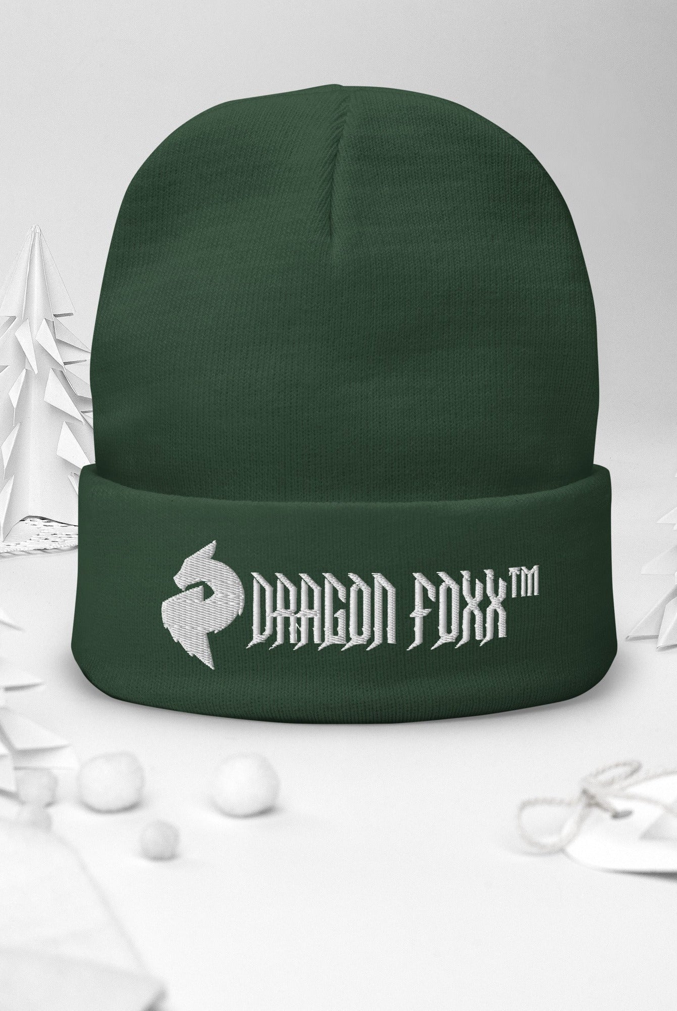 His or Hers Dragon Foxx™ Embroidered Beanie in 6 Colors - Dragon Foxx™ Embroidered Beanie - DRAGON FOXX™ - His or Hers Dragon Foxx™ Embroidered Beanie in 6 Colors - 9861092_4526 - Dark green - - Beanies - Black Beanie - Dark Green Beanie